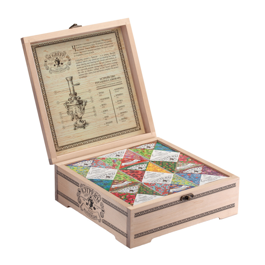 Чайный набор в деревянной шкатулке СУГРЕВЪ 9 шт, 225 г